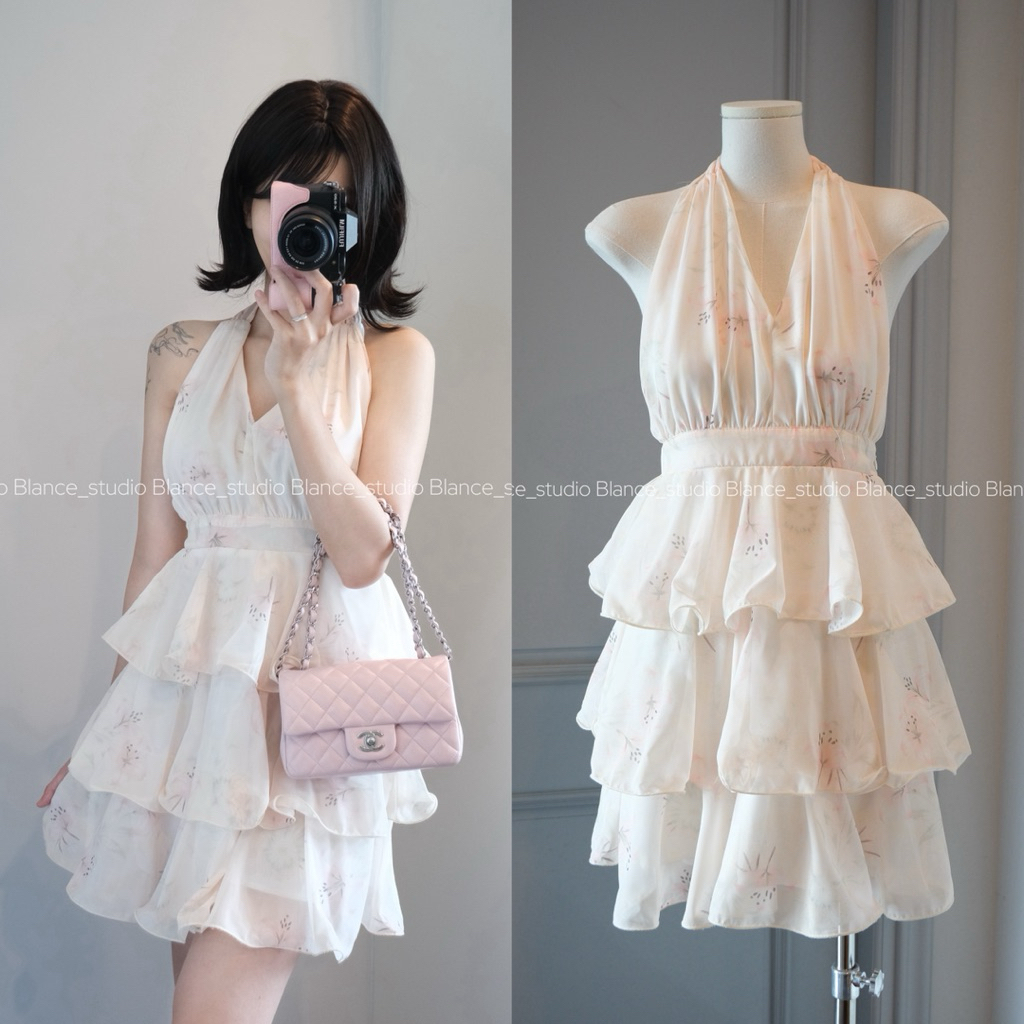 𝐁𝐋𝐀𝐍𝐂𝐄 𝐒𝐓𝐔𝐃𝐈𝐎 ♡ Váy buộc cổ hở lưng xoè nhiều tầng
