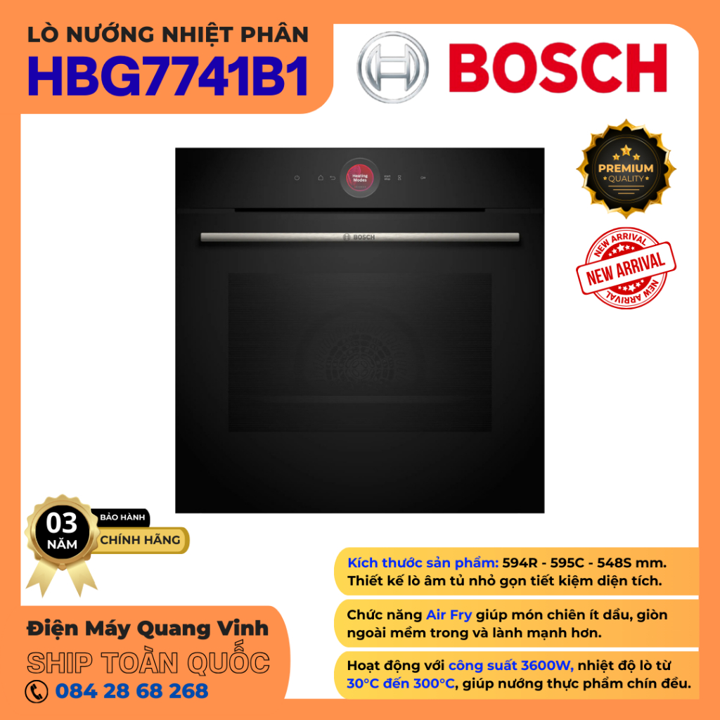 Lò Nướng Âm Tủ Bosch HBG7741B1 Series 8 | 71L | Công Nghệ 3D Professional | Home Connect