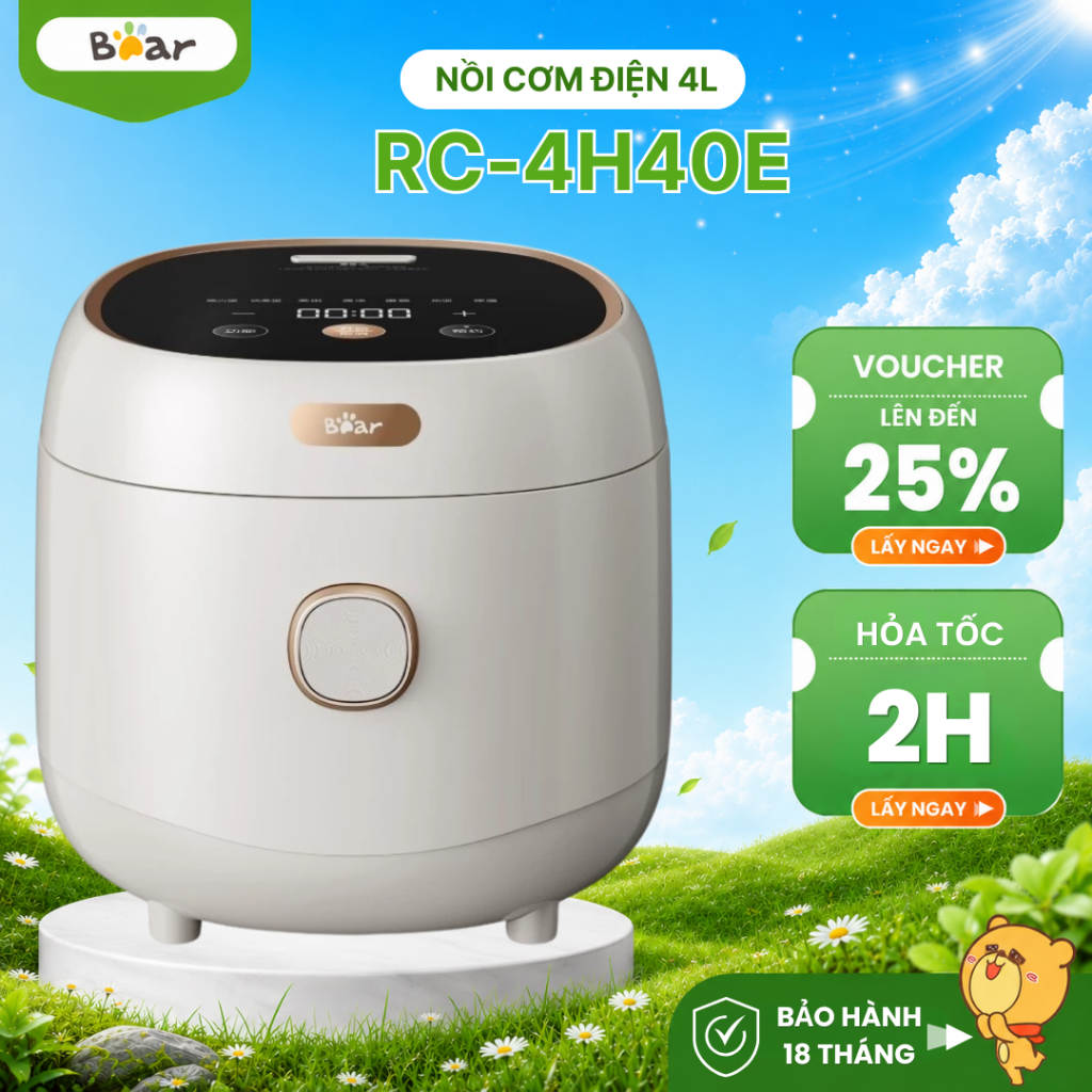 Nồi cơm điện 4L Bear RC-4H40E (DFB-C40K6), 800W, Đa Năng 6 chế độ, Lòng nồi chống dính, BH 18 Tháng
