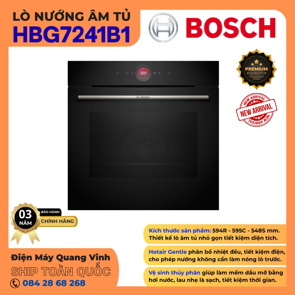 Lò Nướng Âm Tủ Bosch HBG7241B1 Series 8 | 71L | 14 Chế Độ Nướng | Công Nghệ Air Fry | Kết Nối Home C