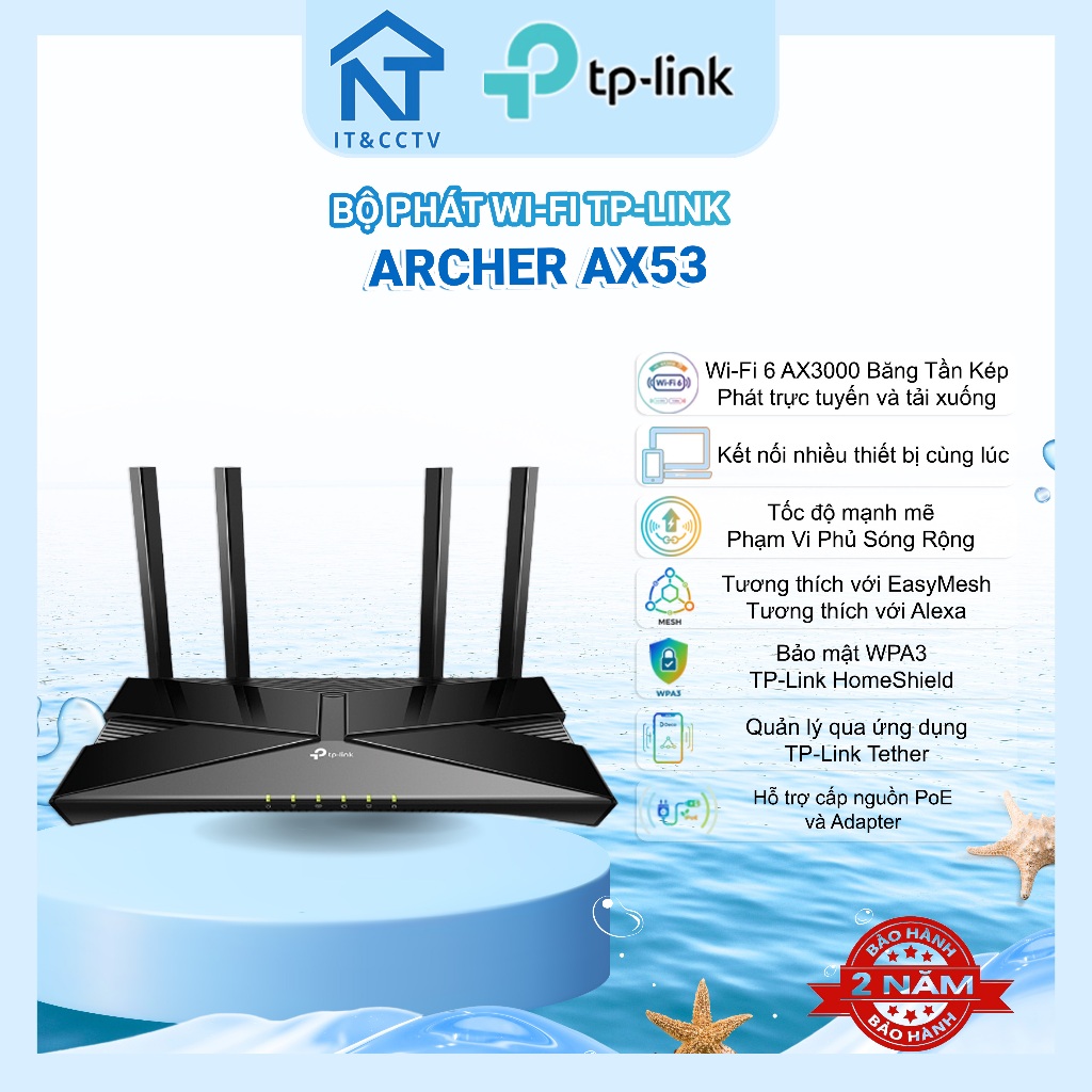 [TP-Link Chính Hãng] TP-Link Archer AX53 AX3000 WiFi 6 Router – Dual Band Gigabit, OFDMA, MU-MIMO, S