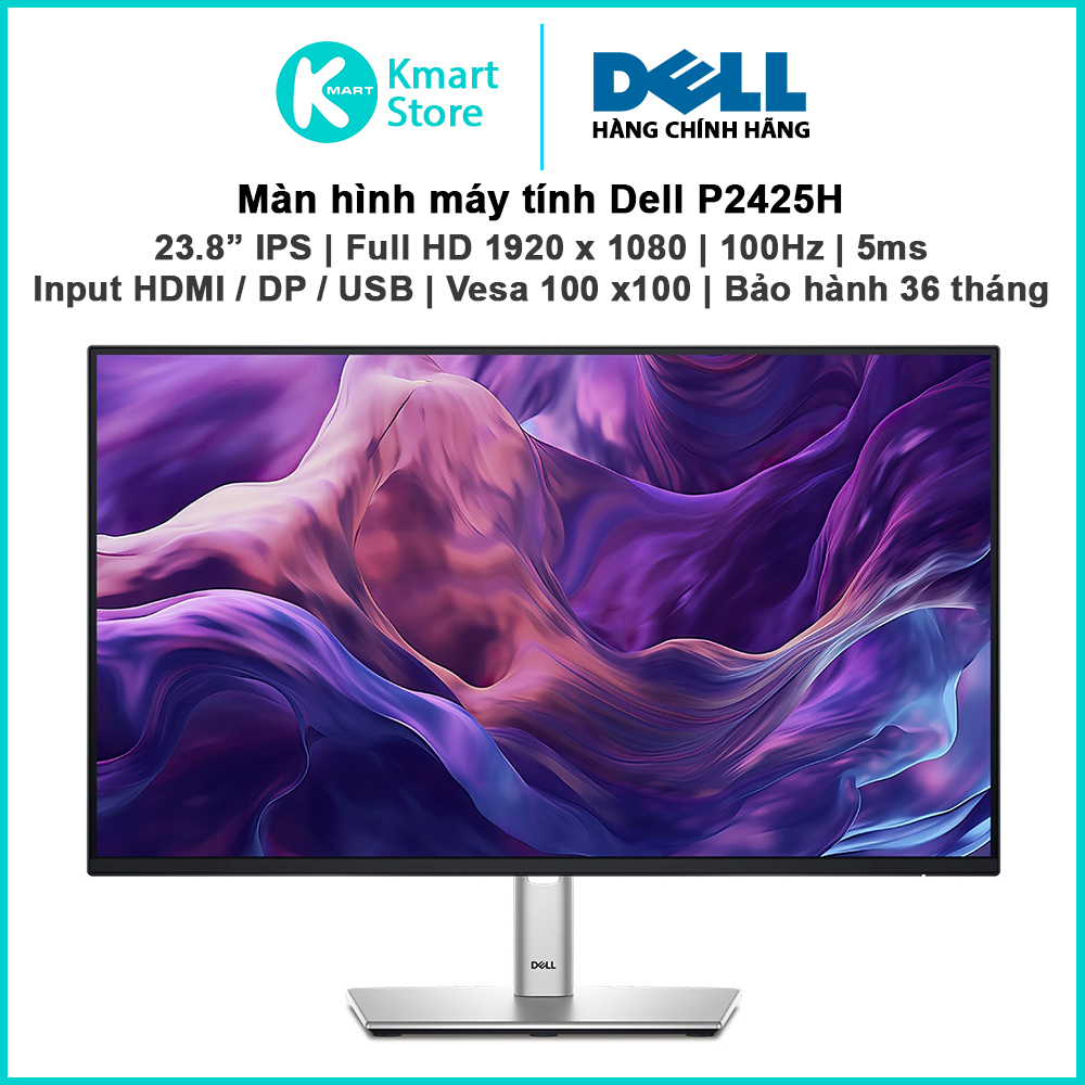 Màn hình máy tính Dell P2425H | 23.8" IPS / FHD / 100Hz / 5ms | Input HDMI / DP / VGA / USB | Bảo hà