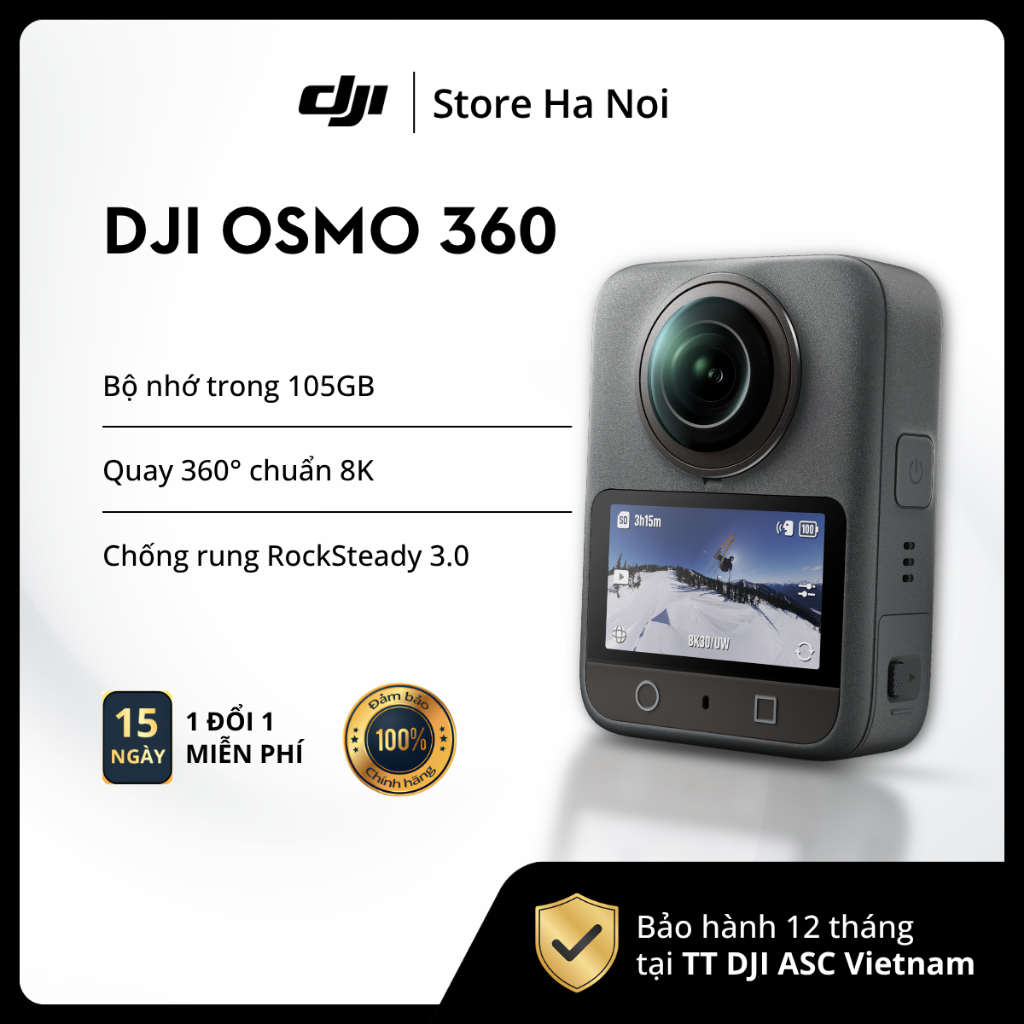 [Rẻ vô địch] DJI Osmo 360 quay video 8K/30fps, Chống rung RockSteady 3.0, Bộ nhớ 105GB