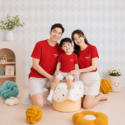 Áo phông gia đình 3,4,5 người in chữ HELLO mặt cười mã Loza GĐ8616