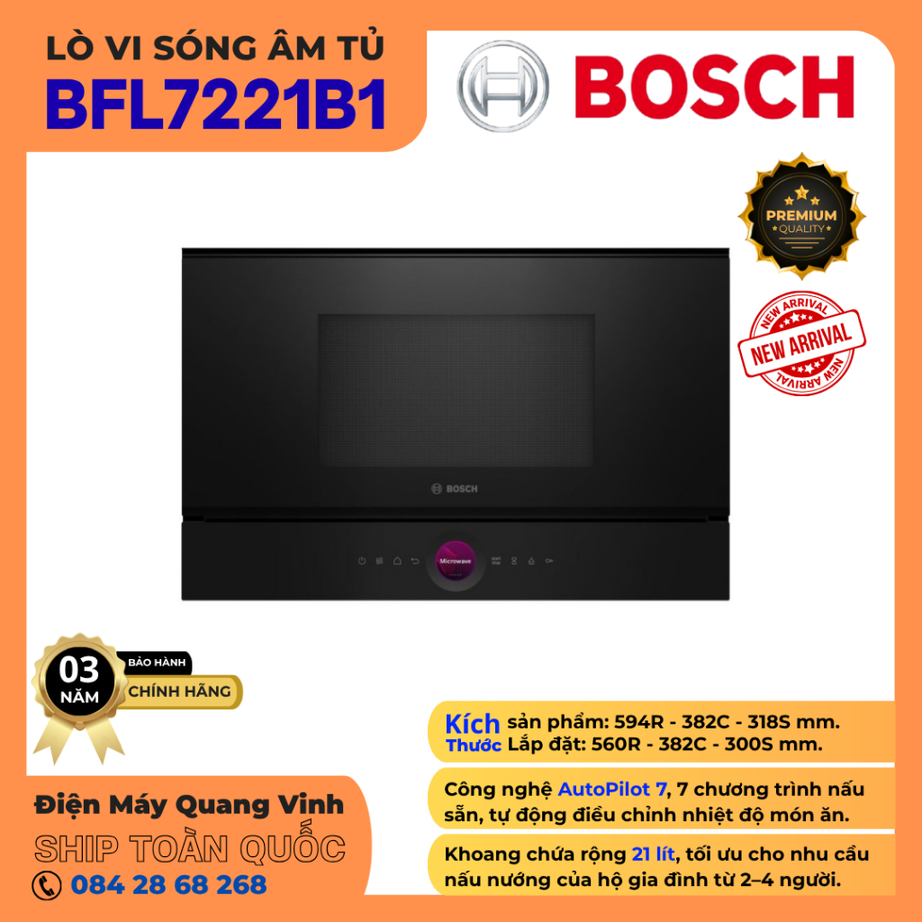 Lò Vi Sóng Âm Tủ Bosch BFL7221B1 Series 8 | AutoPilot 7 | Màn Hình TFT Cảm Ứng