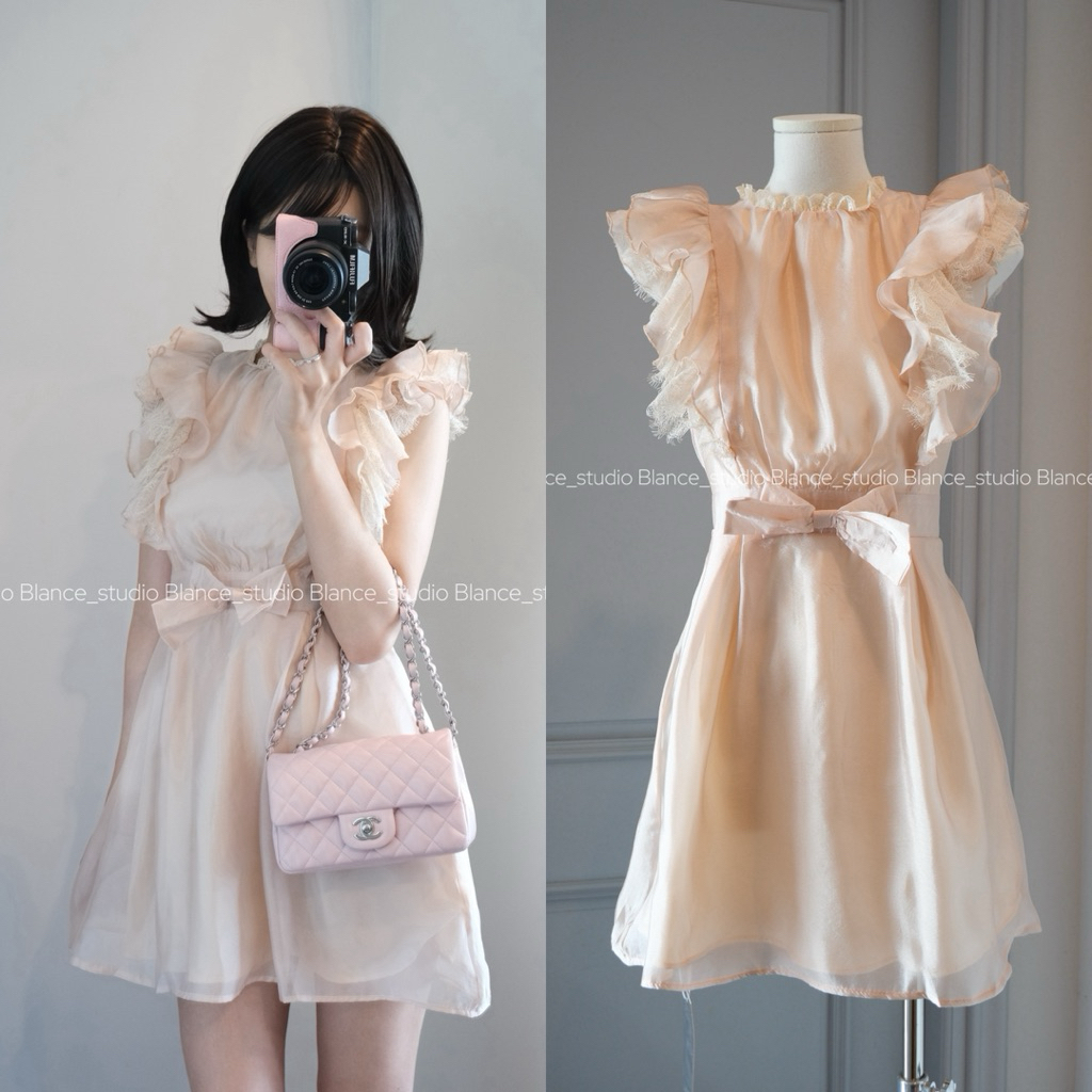 𝐁𝐋𝐀𝐍𝐂𝐄 𝐒𝐓𝐔𝐃𝐈𝐎 ♡ Váy ren mềm thắt eo nơ ren xoè qccc
