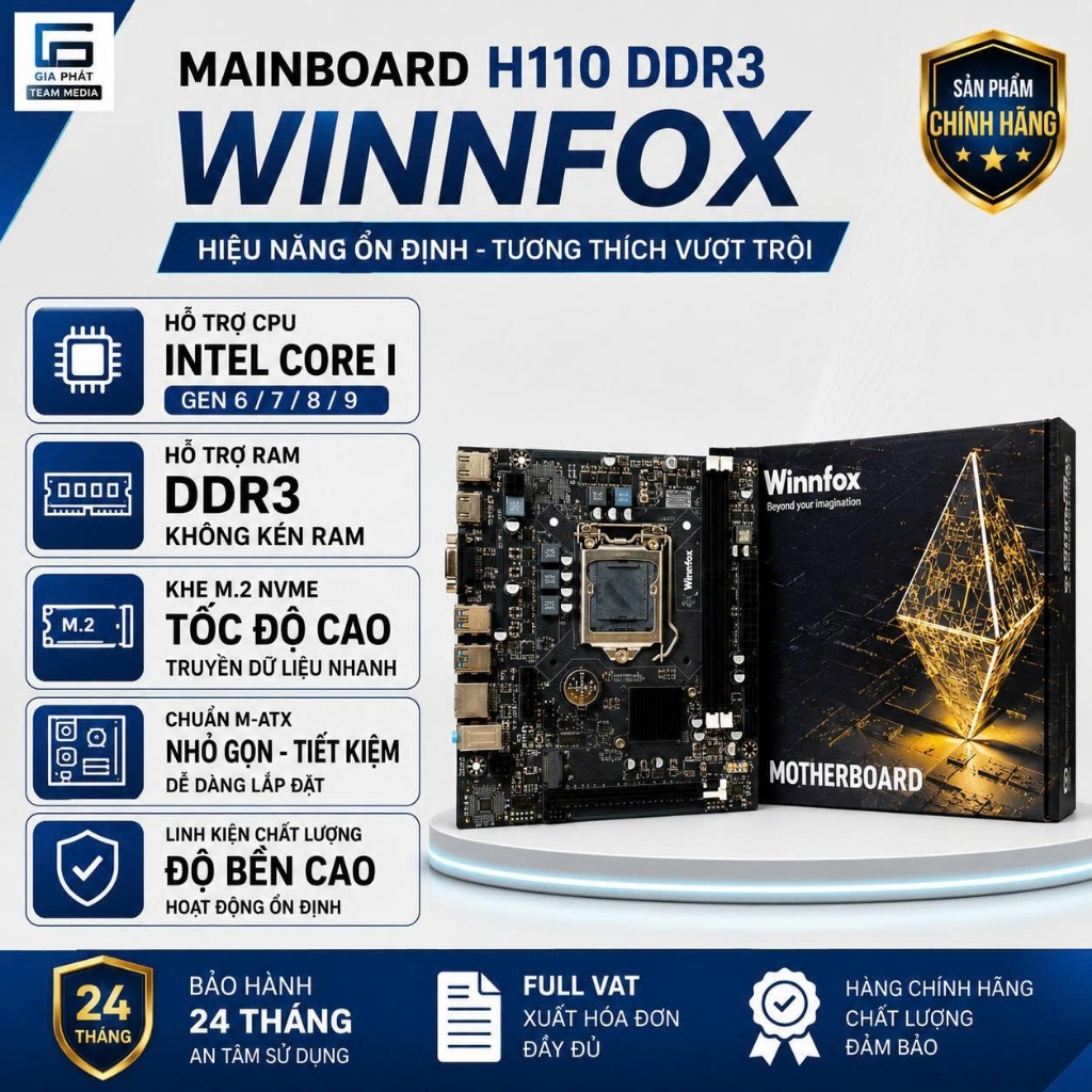 Main H110 D3 Winnfox - SP Intel Core I Gen 6 7 8 9 - không kém Ram - M Atx - chính hãng - có m2 nvme
