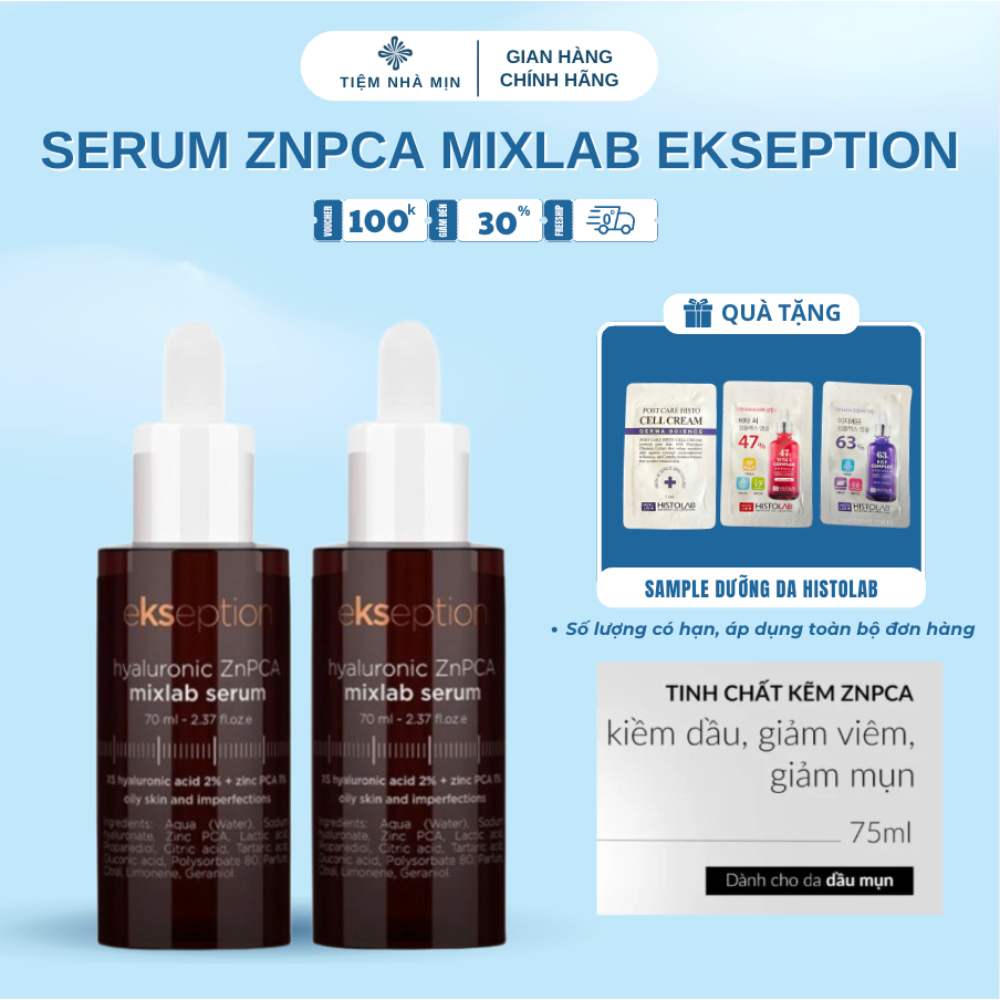 Serum Ekseption Hyaluronic Zinc PCA, HA + 1% ZnPCA Giảm Mụn, Kiềm Dầu 75ML [ĐẠI LÝ CHÍNH HÃNG]