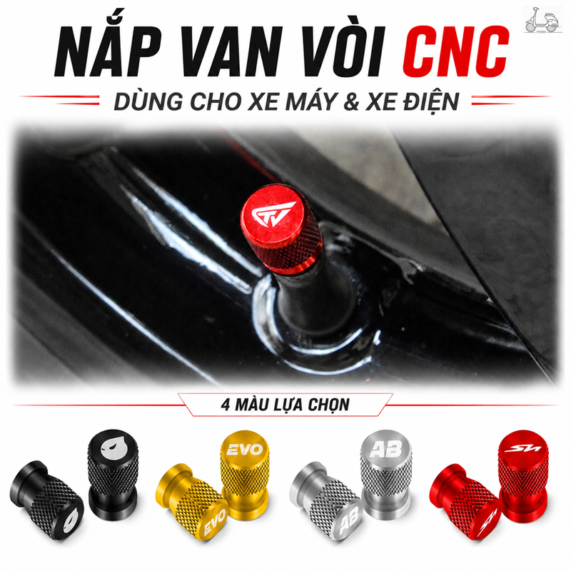 Nắp Chụp Van Vòi Xe Máy Và Xe Điện CNC Nhôm, Chụp Van Lốp Chống Bụi Chống Rò Hơi