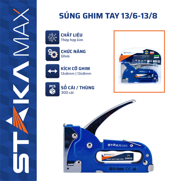 Súng Ghim Tay STAKA MAX | Kìm Bắn Ghim Cầm Tay, Thép Hợp Kim, Dụng Cụ Bắn Ghim Gỗ, Nội Thất