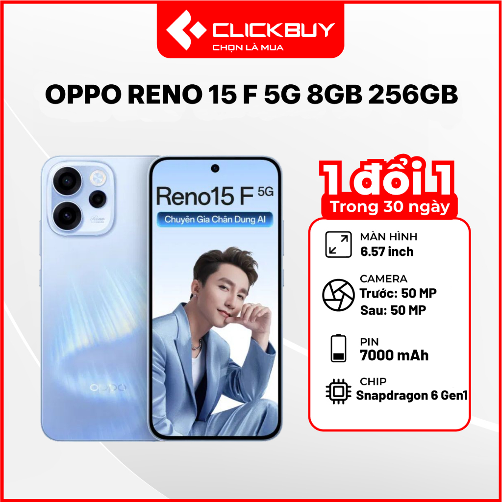 Điện Thoại Oppo Reno 15 F 5G RAM 8GB Bộ Nhớ 256GB Thiết Kế Mỏng Nhẹ Kháng Bụi Nước IP69 Chính Hãng