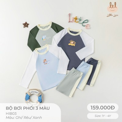 BỘ BƠI PHỐI 3 MÀU DÀNH CHO BÉ LIL LITTLE LOVE [ SIÊU MỀM, MÁT, MỊN CO DÃN VÀ THẤM HÚT TỐT] SZ 1Y - 4Y (HIB03)