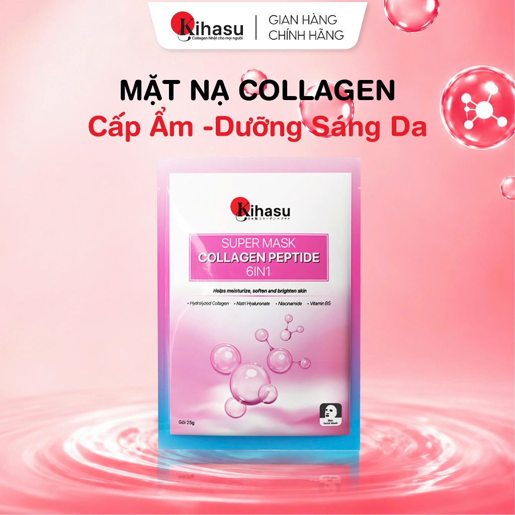 Mặt Nạ Collagen Peptide 6in1 Kihasu Dưỡng Ẩm Sâu, Phục Hồi, Trẻ Hóa, Dưỡng Da Trắng Sáng