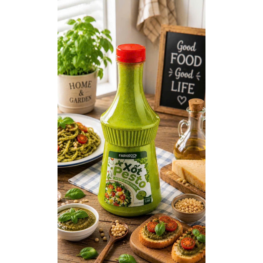 Sốt Pesto 1kg Chuyên Quán Pasta Nhà Hàng – Sốt Lá Húng Tây Chuẩn Ý