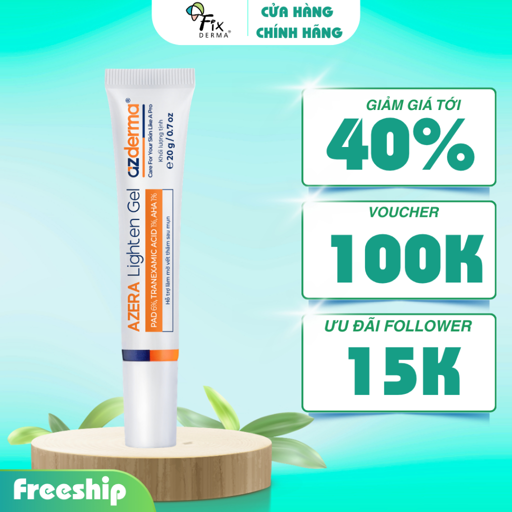 Azera Lighten Gel Azderma 20g - Gel làm sáng da & mờ thâm nhanh chóng