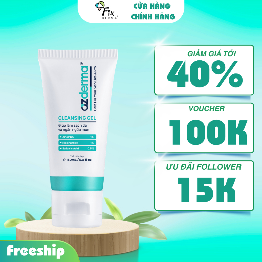 Cleansing Gel Azderma - Sửa rửa mặt dịu nhẹ, làm sạch sâu cho da mụn