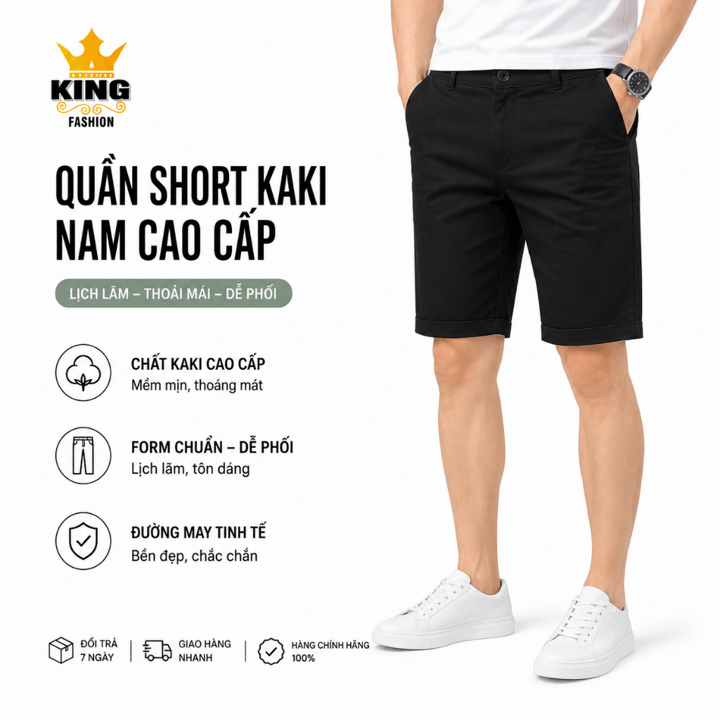 [ Hỏa tốc HCM ] Quần Short Nam KING FASHION Trẻ Trung Năng Động, Vải Cotton Co Giãn 2 Chiều
