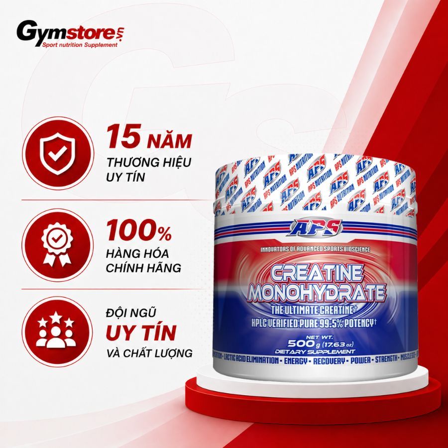 Bột hỗ trợ tập gym APS Creatine Monohydrate, giúp bơm cơ, tăng cơ nạc, tăng tốc độ phục hồi-Gymstore