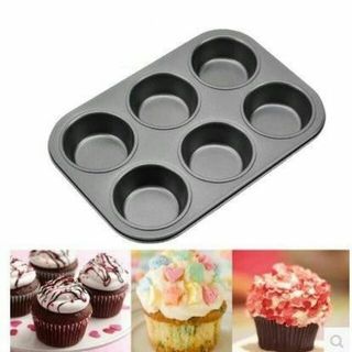 Khuôn cupcake 6 lỗ đen - khay nướng cupcake 6 lỗ