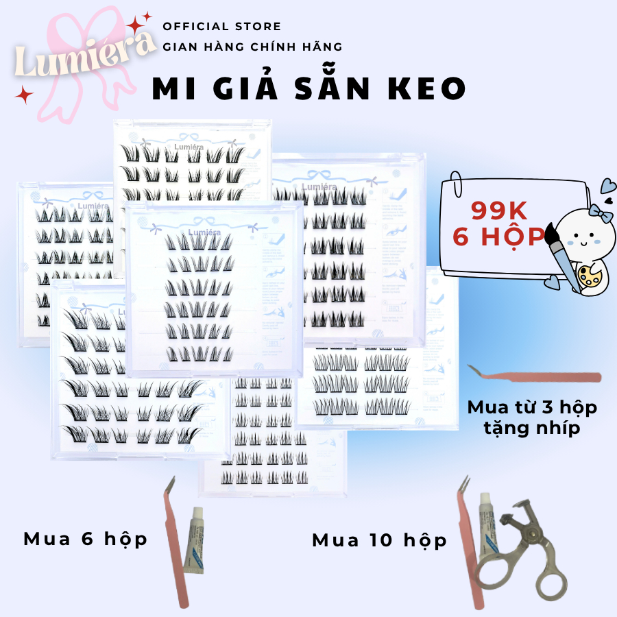 Lumiéra 99K/ 6 hộp Mi giả sẵn keo đen, 3 hộp tặng nhíp| Đủ combo shop tự động tặng quà