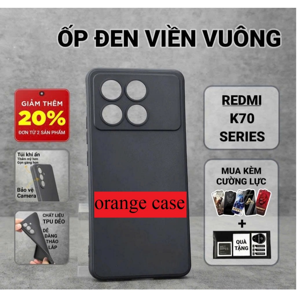Ốp lưng Redmi K70, K70e, K70 Pro, K70 Ultra Orange Case trơn màu đen | Ốp lưng  Xiaomi bảo vệ camera