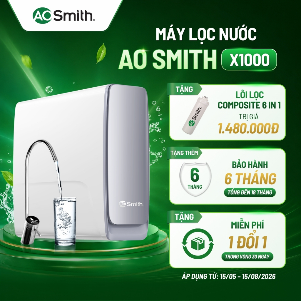 Máy Lọc Nước AO Smith X1000 Chính Hãng (150L/H) | Đặt Gầm 02 Lõi Không Bình Chứa, Tuổi Thọ RO 06 Năm