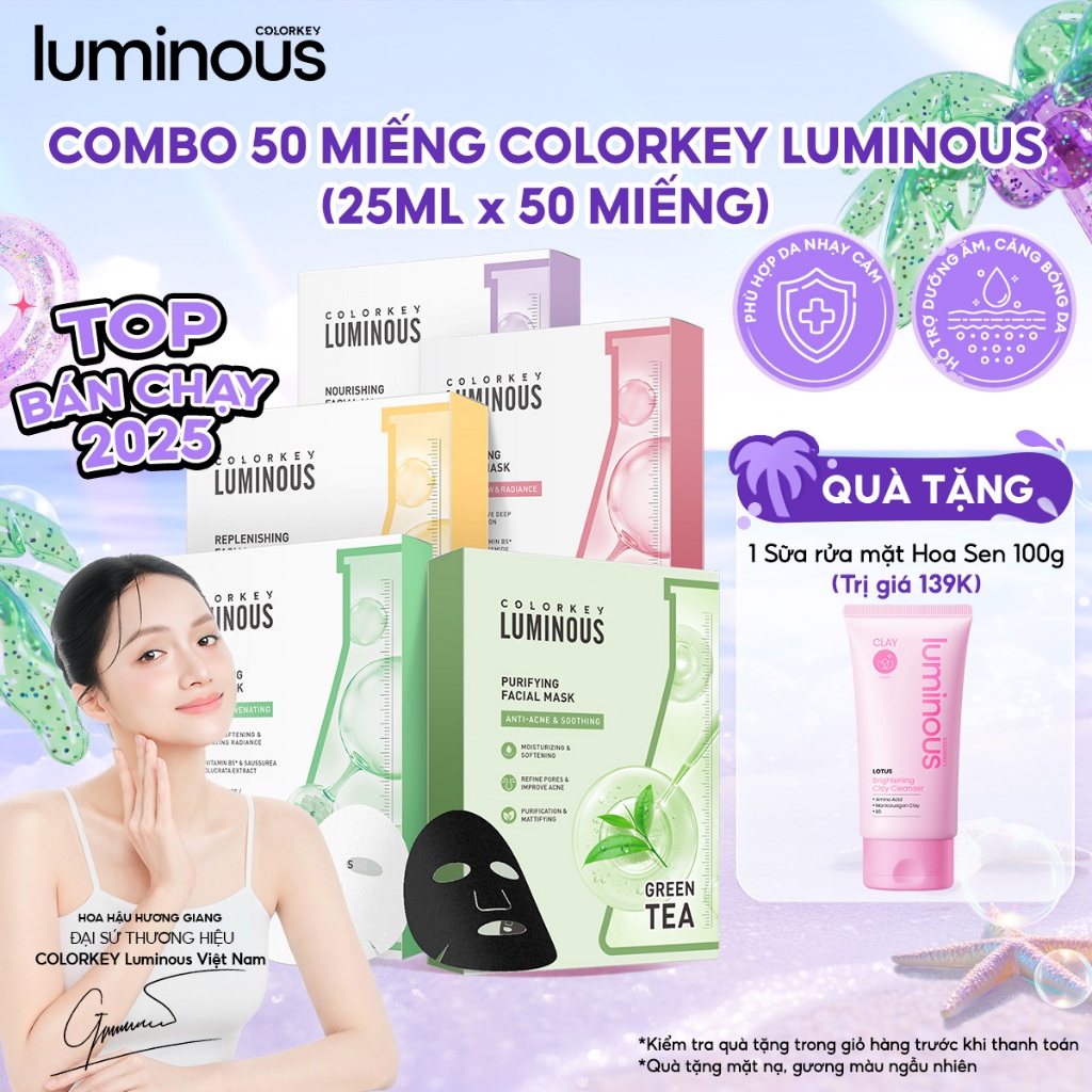 Combo 5 Hộp  Mặt Nạ Giấy COLORKEY LUMINOUS Vitamin B5 Giúp Cấp Ẩm Cho Da Mịn Màng 10 miếng/hộp