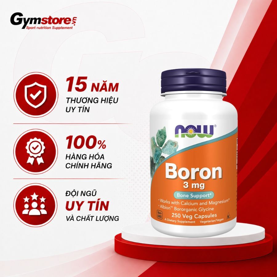 Viên uống Vitamin Now Foods Boron 3 mg, tăng cường sức khỏe, xương khớp - Gymstore