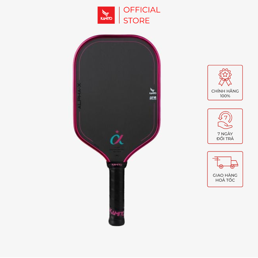 Vợt Pickleball Kamito Alpha X-Lý Hoàng Nam, Mặt Vợt Carbon Toray, Tạo Xoáy, Kiểm Soát Bóng, Lõi MPP