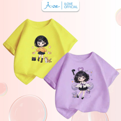 [MỚI] Áo thun cộc tay cho bé trai AORE, Áo phông tay ngắn in hình Bé Gái Mèo, Gấu, Trái Tim chất COTTON mềm mịn 9-36kg