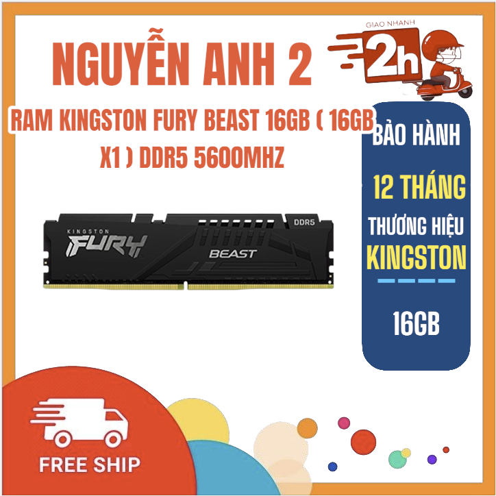 Ram Máy Tính Kingston Fury Beast 16GB (1x16GB) DDR5 5600MHz (KF556C40BB-16) BH : 12T