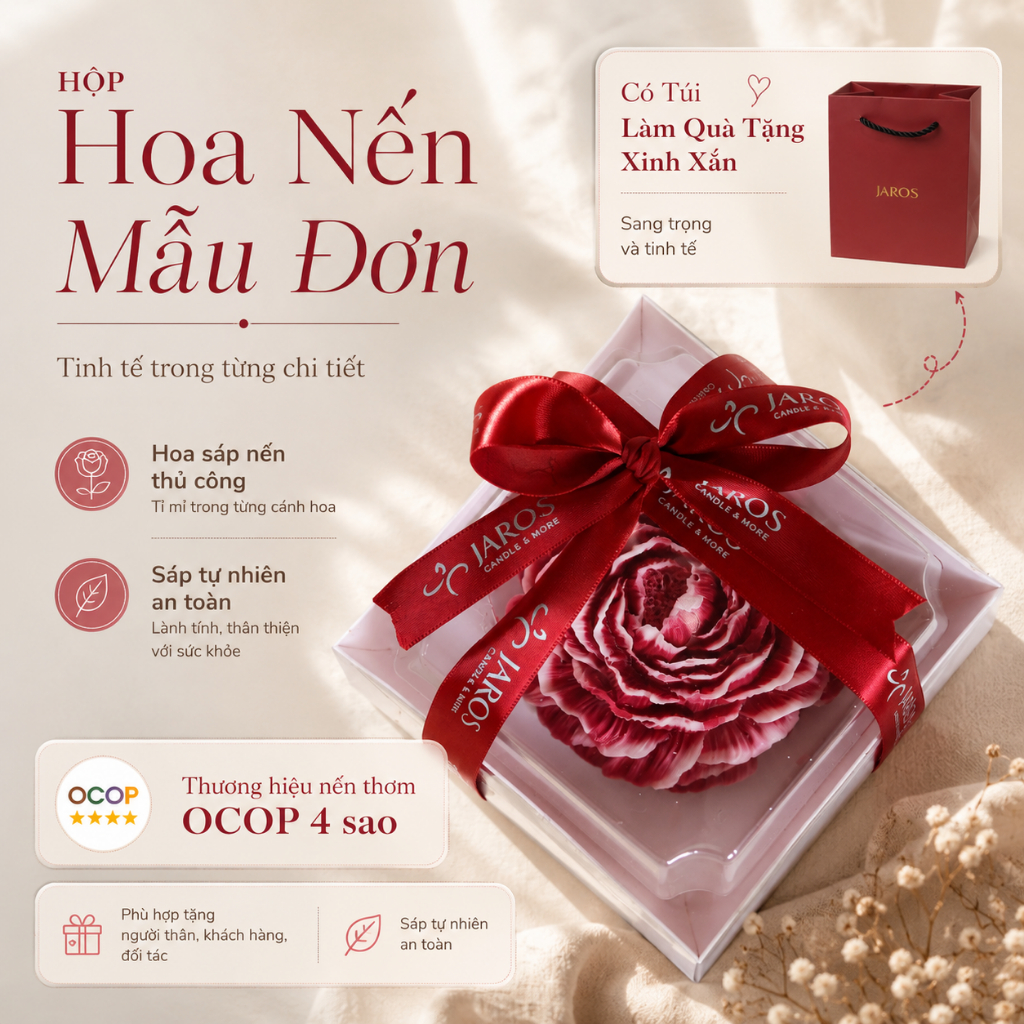 Nến Thơm Tạo Hình Hoa Mẫu Đơn 80g (Kèm túi) - Quà tặng xinh JAROS Candle