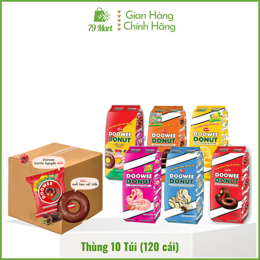 [Thùng 10Túi] Bánh Doowee Donut phủ socola Hỗn hợp/ Dâu/ Cam/ Chocolate/ Phô Mai _120Cái 🛒79 MART