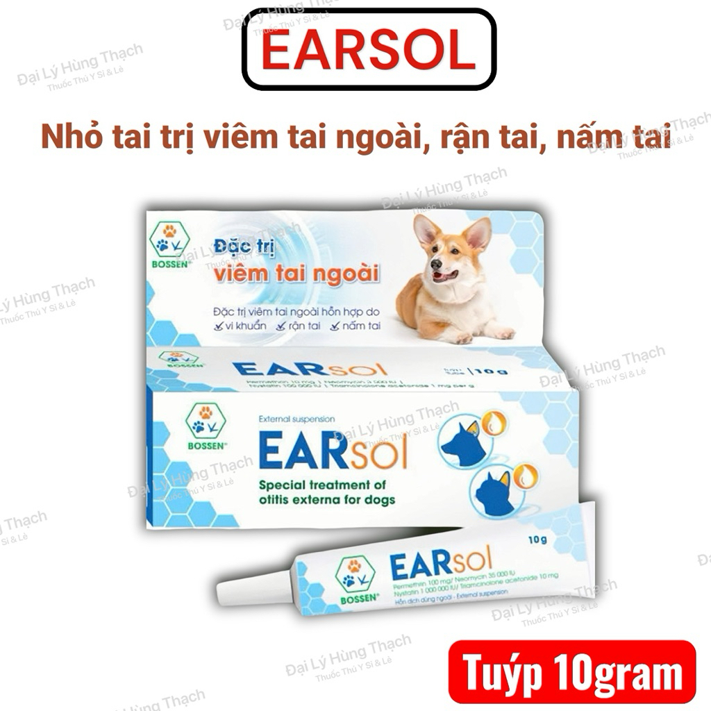 [Tuýp 10gr] EARSOL nhỏ tai kiểm soát rận tai, nấm tai, viêm tai cho chó mèo, thú cưng