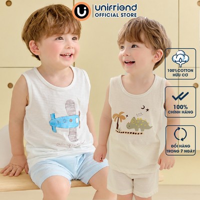 Bộ quần áo ba lỗ sát nách cotton cho bé trai, bé gái mặc nhà mùa hè Unifriend Quốc U2022-10. Size đại 5, 6, 8,10 tuổi