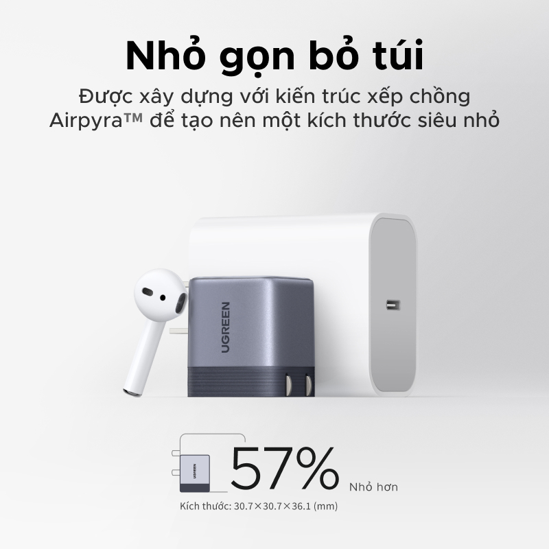 【45W Mini】UGREEN 45W Nexode Air GaN Sạc Nhanh USB-C Sạc Tường, Bộ Sạc Màu Xám Cho iPhone 17 Pro Max Samsung S26 Ultra | BigBuy360 - bigbuy360.vn