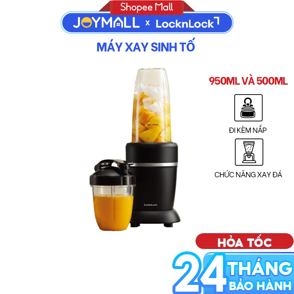 Máy Xáy Sinh Tố LocknLock EJM452BLK 2 Bình Đựng 950ml Và 500ml, Hàng Chính Hãng, Xay Được Đá-JoyMall