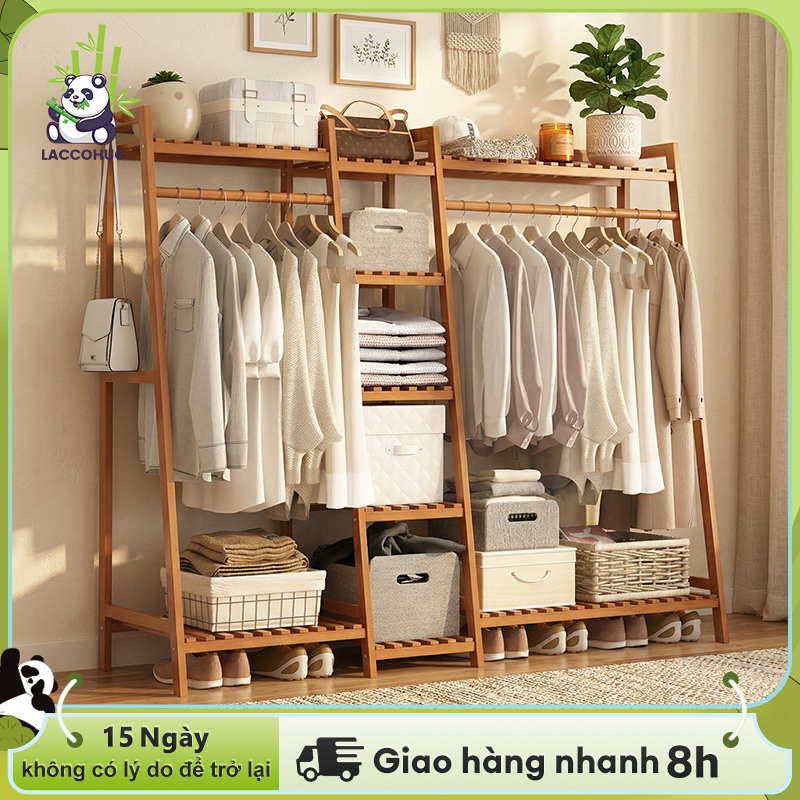 Kệ Quần Áo Kệ Treo Quần Áo Giá Treo Quần Áo Tre Đa Năng Nhiều Tầng Cho Phòng Ngủ Ký Túc Xá Chắc Chắn