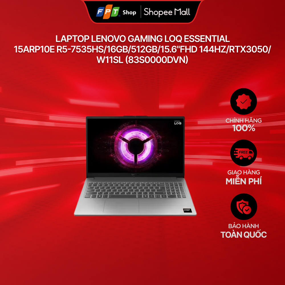 [Bảo hành toàn quốc] Laptop Lenovo Gaming LOQ Essential 15ARP10E R5-7535HS/16GB/512GB/15.6"FHD 144Hz