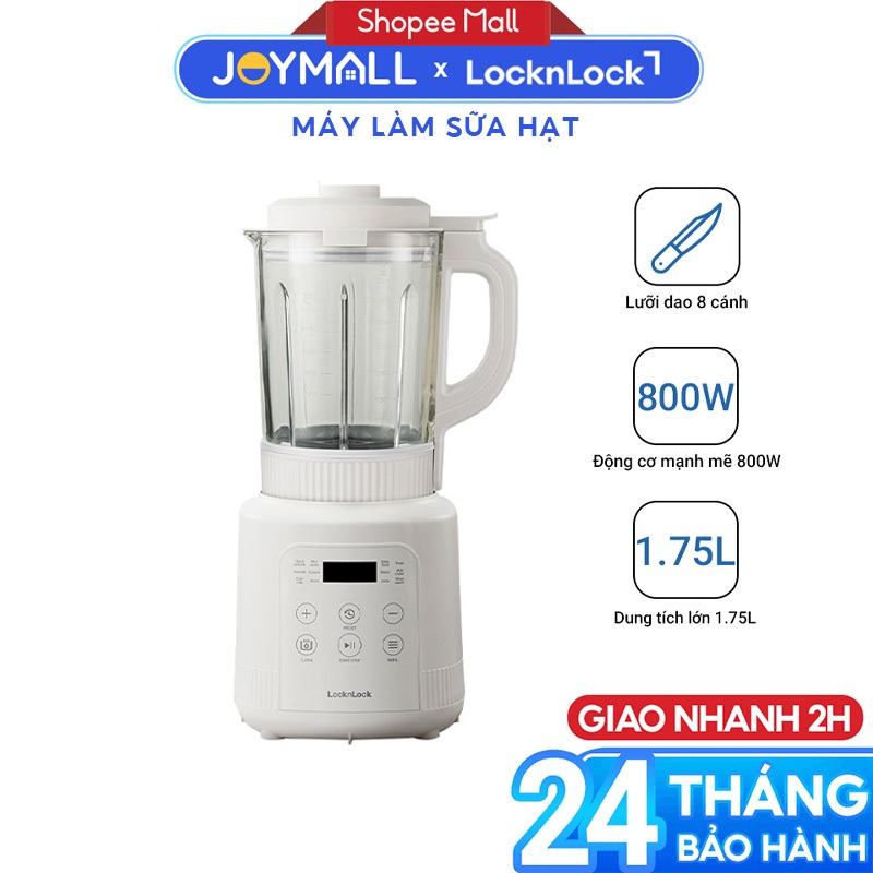 Máy Làm Sữa Hạt Đa Năng LocknLock EJM486IVY 1.75L 800W, Hàng Chính Hãng, Lưỡi Dao 8 Cánh - JoyMall