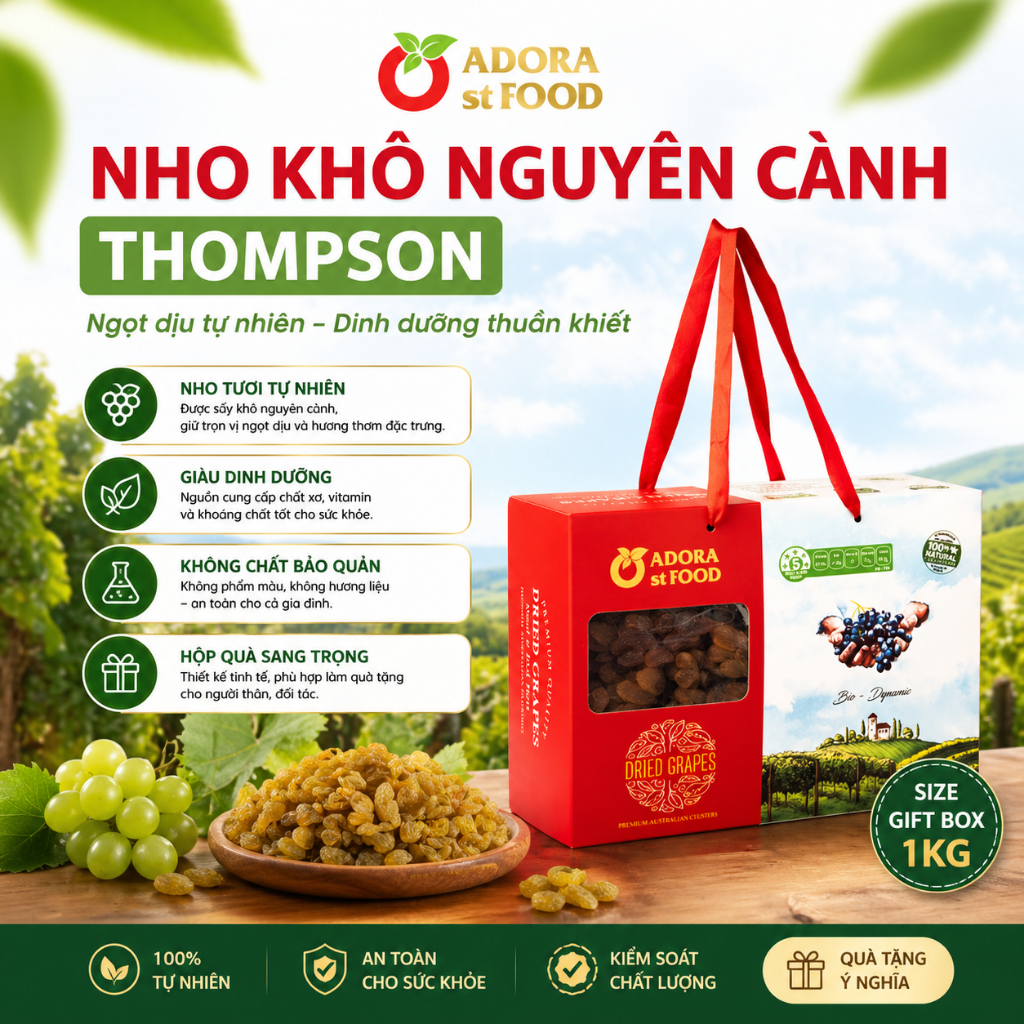 [THOMPSON] Nho khô nguyên cành Adora st Food Thompson Dried Table Grapes Cluster (300g - 1KG)