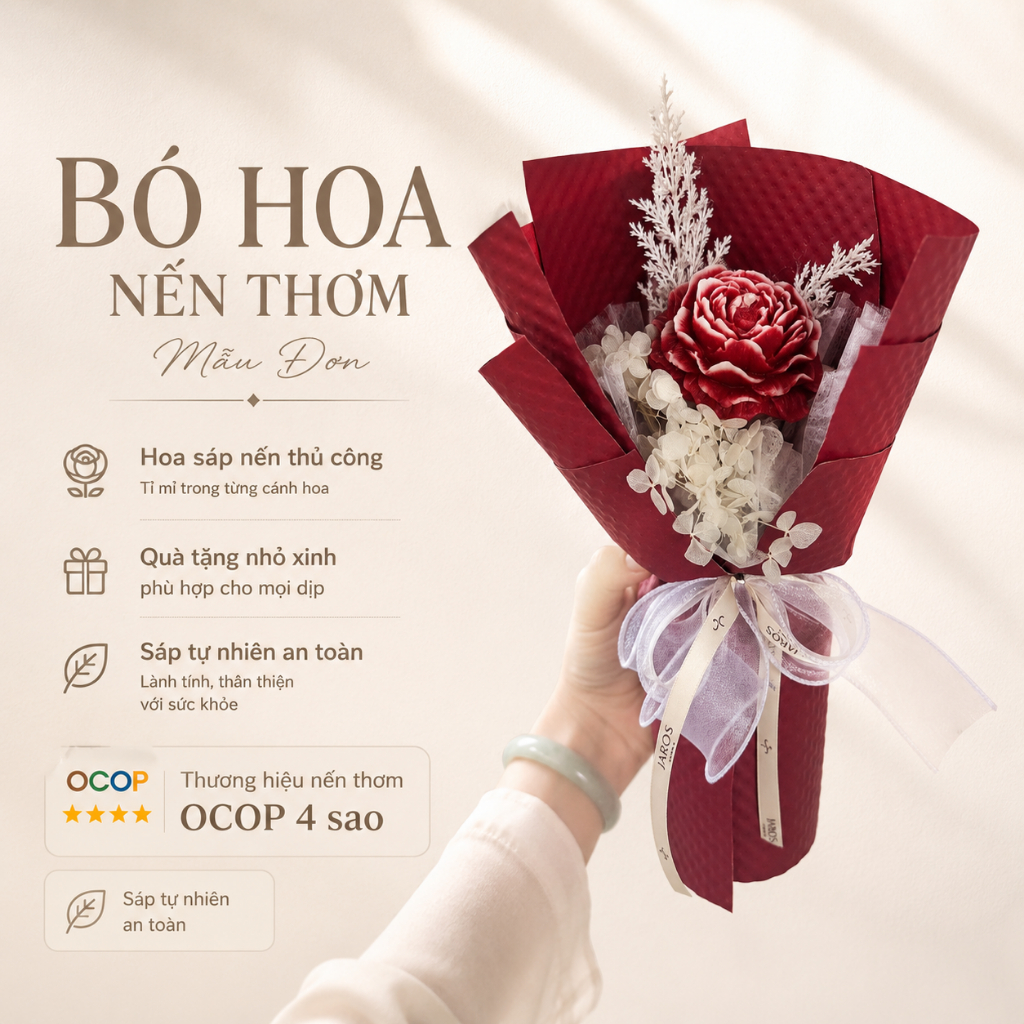 Bó hoa nến thơm mẫu đơn JAROS Candle 80g