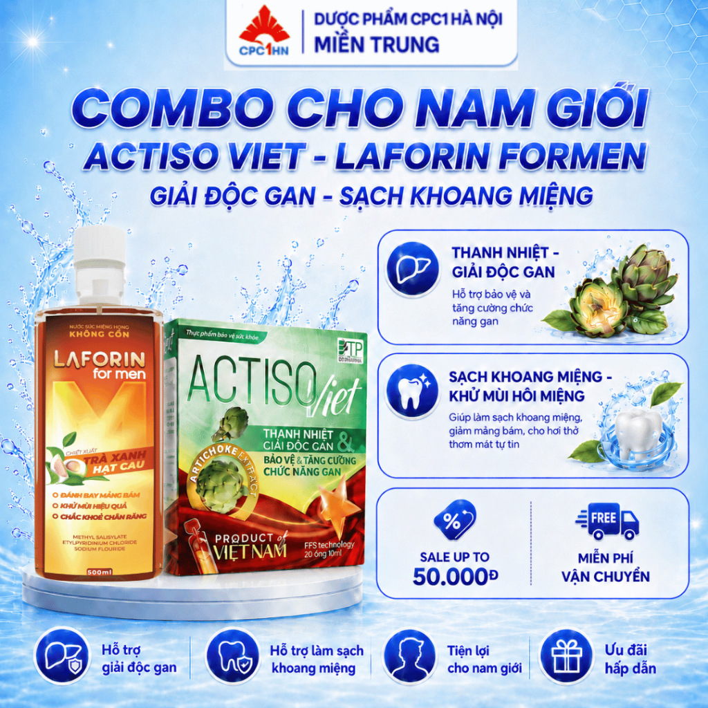 [Combo Cho Nam Giới] ACTISO VIET Tăng Cường Chức Năng Gan & Laforin Formen Làm Sạch Răng, Mảng Bám