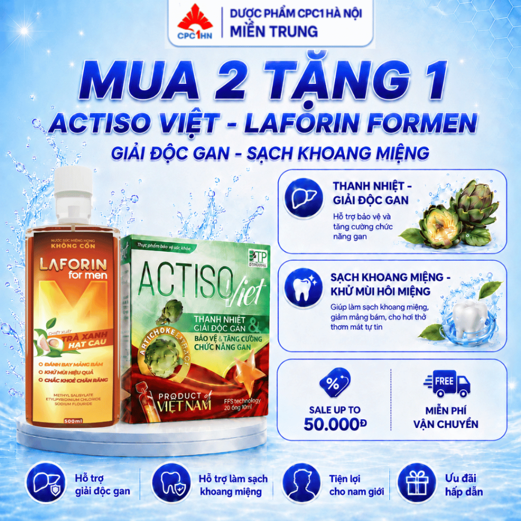 [Mua 2 Tặng 1] Combo 2 Hộp Dung Dịch Uống ACTISO VIET Thanh Nhiệt Tặng 1 NSM Laforin Formen