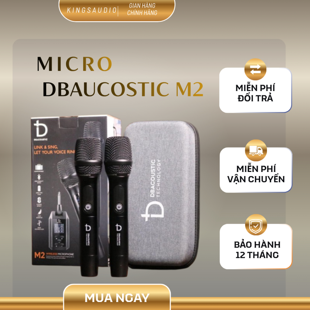 Micro DBACOUSTIC M2 – Micro Không Dây Cao Cấp, 8 Chế Độ Echo, Sóng Ổn Định 60m