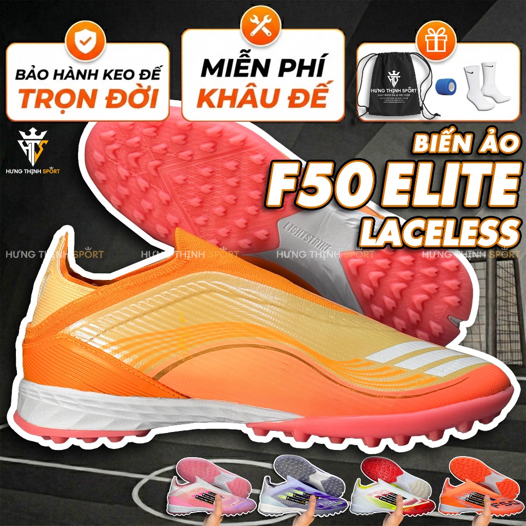 Giày Đá Bóng / Giày Đá Banh 3 Sọc F50 ELITE LACELESS | TF Sân Cỏ Nhân Tạo | Tặng Khâu Đế + Bảo Hành 