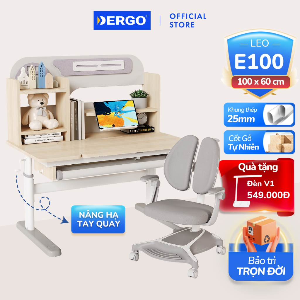 [MỚI + VOUCHER 400K] Bộ Bàn Học DERGO LEO E100 Thông Minh Chống Gù Chống Cận Cao Cấp Phù hợp Bé 3-14 Tuổi