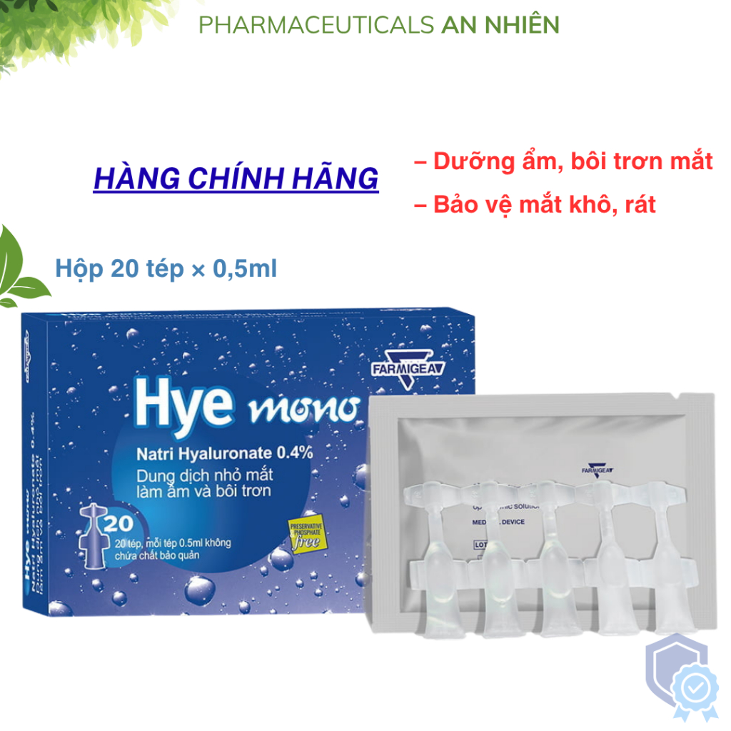 Nước mắt nhân tạo HYE MONO - Cấp ẩm và bôi trơn, Làm dịu mắt, Bảo vệ mắt [Hàng chính hãng]