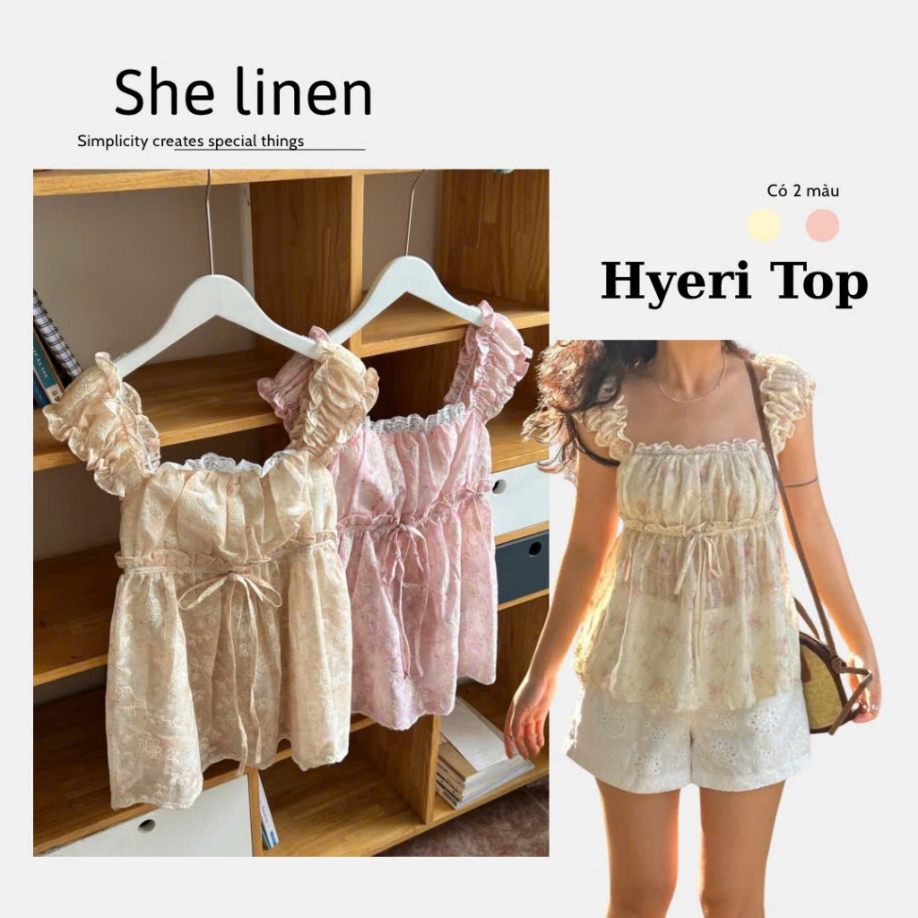 HYERI TOP- Áo babydoll hoa ren đúng chuẩn nàng thơ she linen
