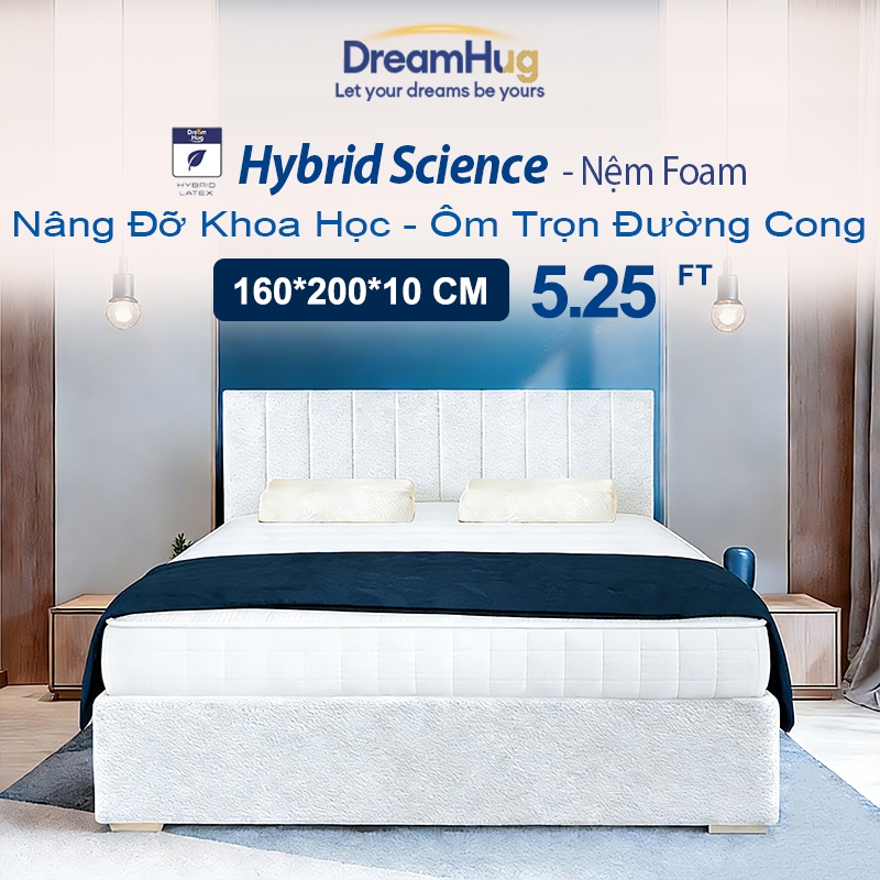 Nệm Foam DreamHug Hybrid Latex 15cm Nâng Đỡ Cột Sống 1m6x2m